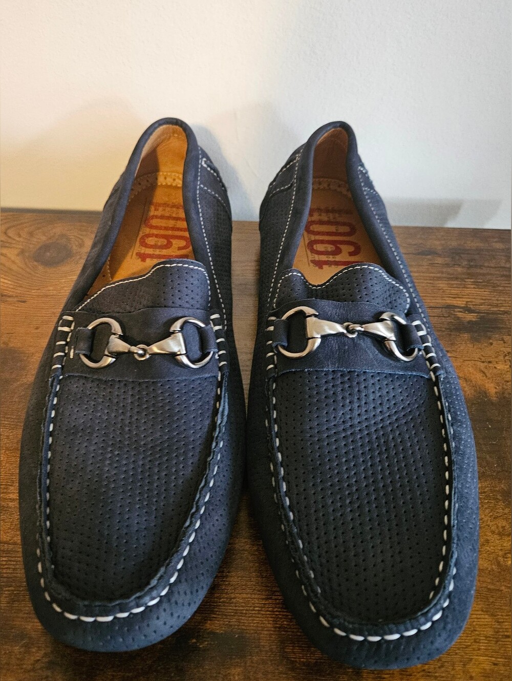 1901 Navy Perforated Leather Bit Loafers